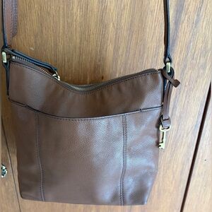 Fossil Brown Leather Crossbody Bag with Key Charm